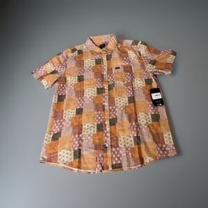 RVCA Shirt Mens Large Geometric Button Up Short Sleeve NEW